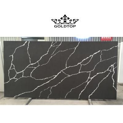 Artificial Stone Polished Factory Price White Veins Calacatta Black Stone Slab Quartz Floor/Cabinet/Wall Tiles/Vanity/Countertop
