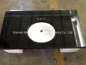 China Pure Black/Shanxi Black Granite Prefab Bath Tops with Undermount Ceramic Sinks