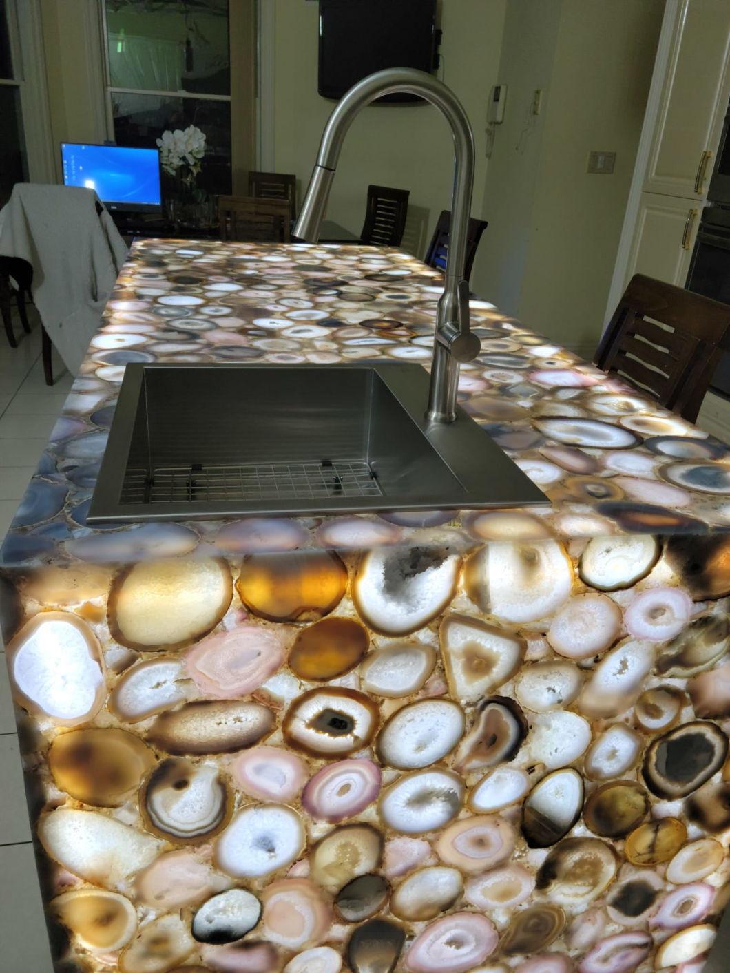 Transtones Natural Semi Precious Stone White Agate Table Top Countertop