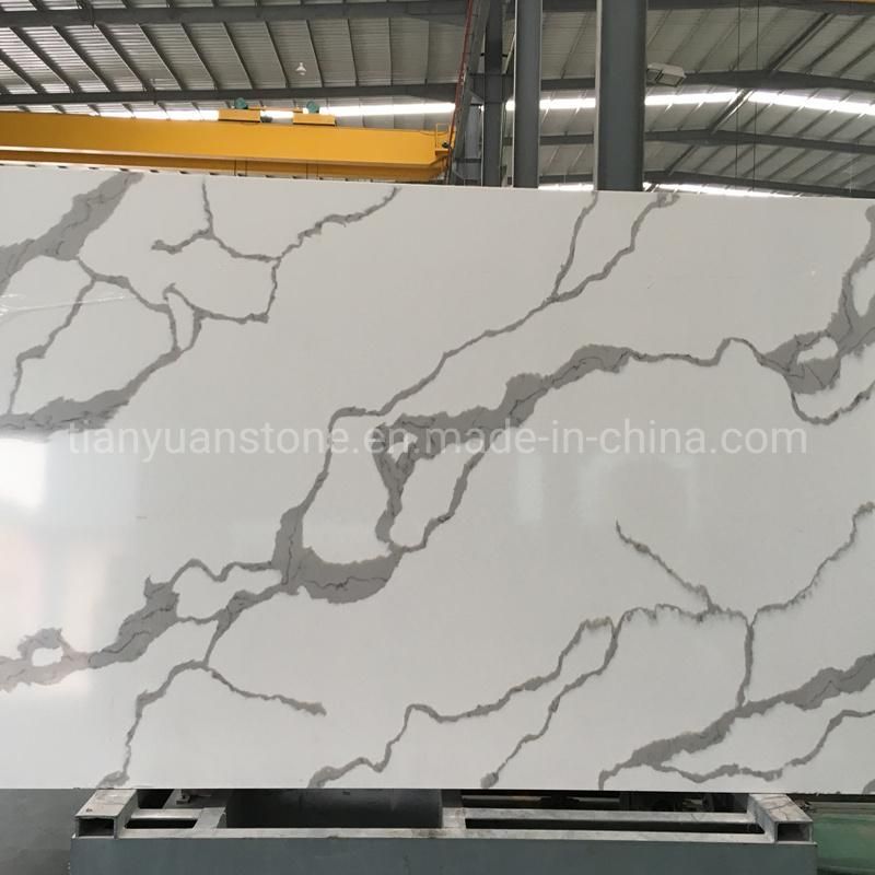 Factory Direct Sell Black with White Veins Artificial Quartz Stone Slabs