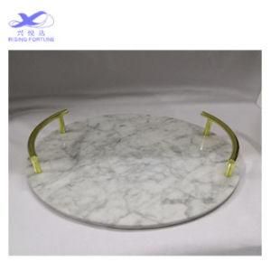 Popular Marble Round Tray with Gold Handles