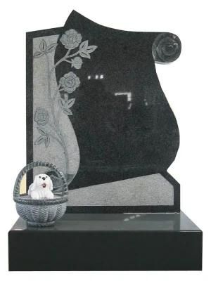 Black Granite European Headstone Monument Tombstone with Custom Design