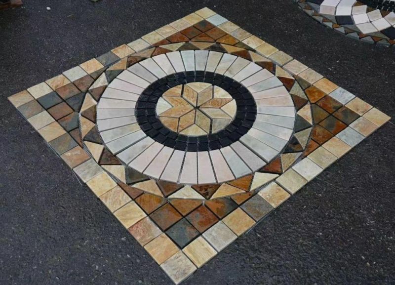 Nature Slate Mosaic Tile Slate Pattern Slate Waterjet Customized Design Medallion