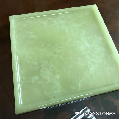 Solid Surface Polished Faux Cream Jade Alabaster Stone Tea Tray