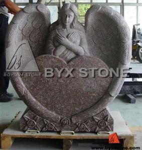 Granite Tombstone / Monument with Carved Prayer Angel &amp; Heart