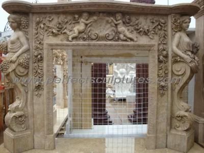 Antique Stone Marble Limestone Fireplace Mantel with Excellent Quality (QY-LS532)