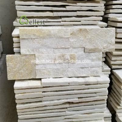 Split Face White Beige Quartz Stone Wall Panels, Ledge Stone Tile 18X35cm