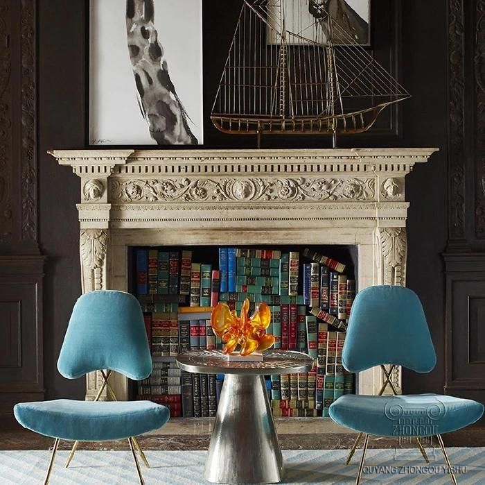American Traditional Carved Marble Fireplace