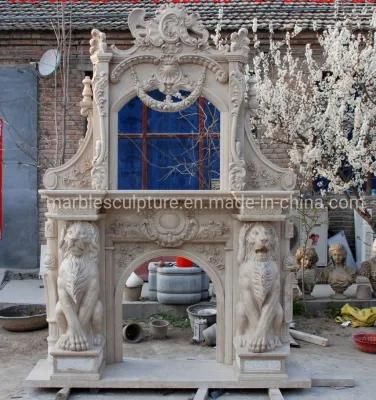 Natural Stone Indoor Double Marble Fireplace with Lion (SY-MF325)