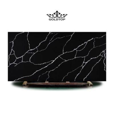 Artificial Stone Polished Factory Price White Veins Calacatta Black Stone Slab Quartz Countertop/Vanity/Wall Tiles/Floor/Cabinet