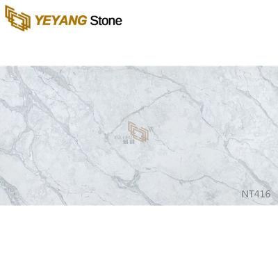 Elegant Man-Made Calacatta White Quartz Slab for Countertops/Background/Wall/Vanity