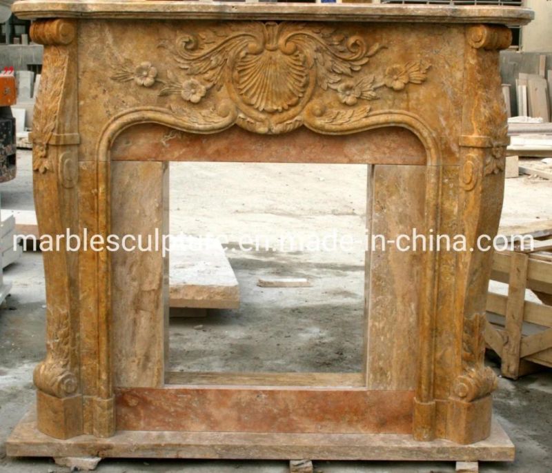 Decorative Custom Yellow Stone Cheap Marble Fireplace (SYMF-135)