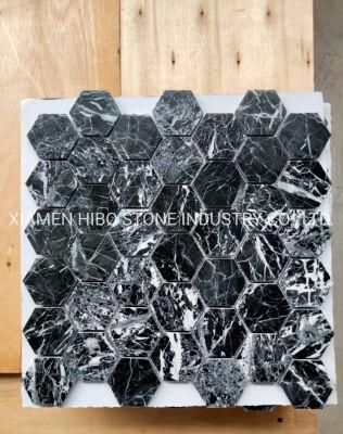 Nero Marquina China Black White Vein Marble Natural Stone Hexagon Mosaic for Kitchen Backsplash Wall Tile