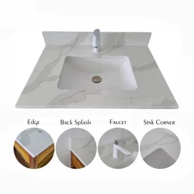 Hot Sale Popular Calacatta White Quartz Stone Bathroom Vanity Top