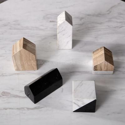 Custom Marble Stone Column Style Bookend Set for Bookcase Home Office