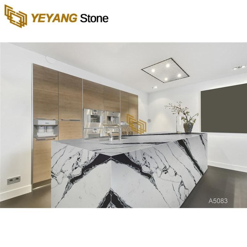 Hot Selling Calacatta White Quartz Slab with Black Veins for Kitchen/Islan/Background/Interior/Decorationd/Countertop