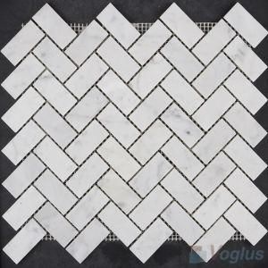Carrara White Polished Herringbone Marble Mosaic