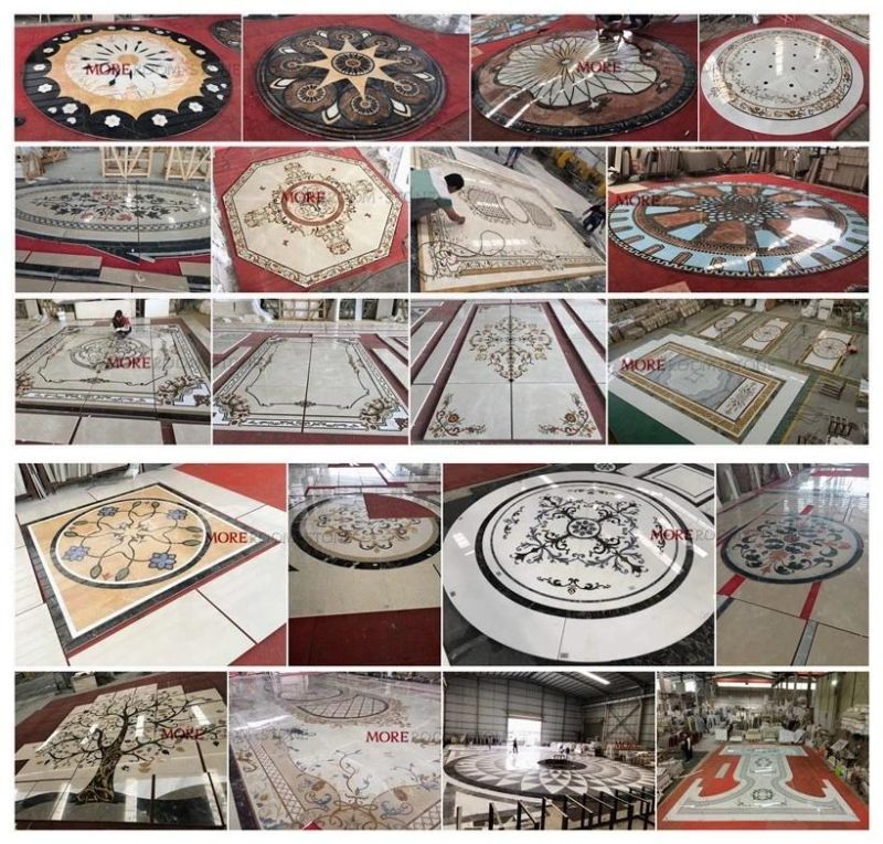 Round Pattern Waterjet Flower Pattern Marble Inlay Flooring