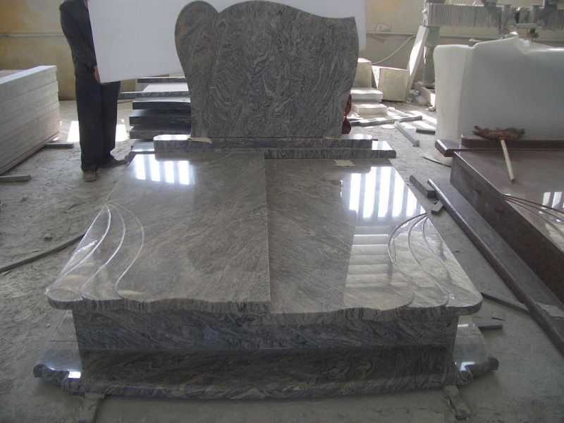 China Juparana Granite European Style Memorial Tombstone Monuments for Cemetery