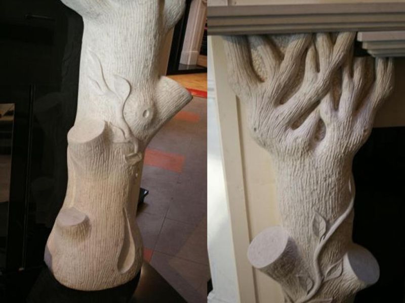 New Design Tree White Marble Fireplace Stone Carved Mantel