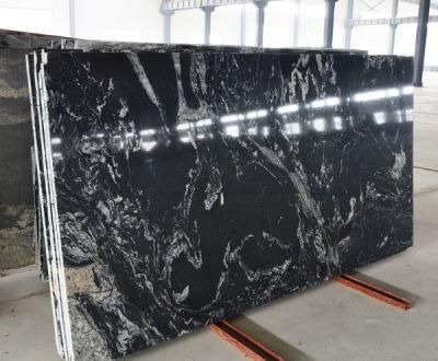 Cosmoc Black Granite Natural Black Granite with White Busy Look Veins Polished Slabs