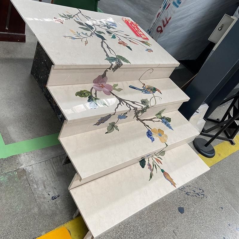 Factory Outlet Water Jet Marble Stairs and Ladder Customizable Natural Marble Stairs Marble Staircase