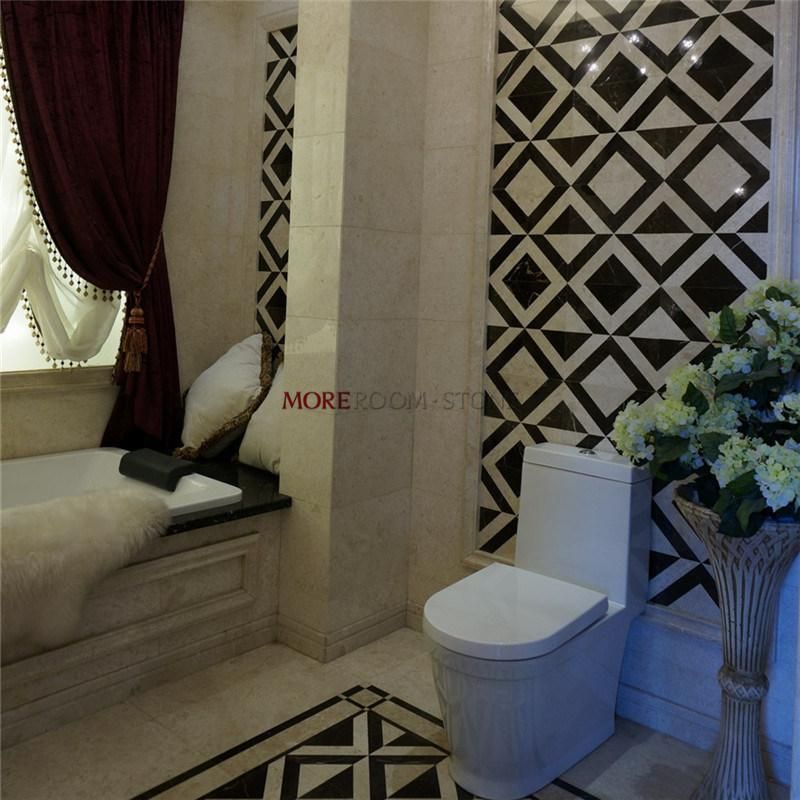 Bathroom Floor and Wall Design Water Jet Black and White Marble