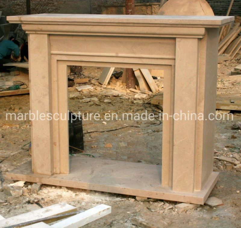 Popular Sell Simple Style Beige Marble Stone Fireplace (SYMF-245)