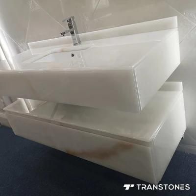 Translucent Polished Artificial Onyx Sheet Customized Alabaster Wash Basin