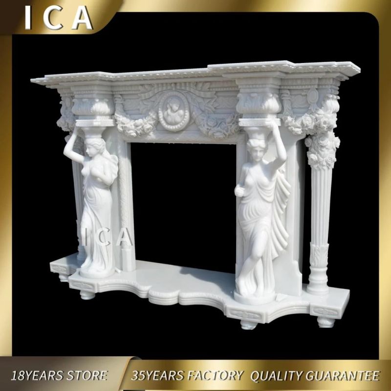 Home Decoration Natural White Marble Lady Statue Head Fireplace Mantel