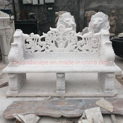 New Design Modern Hand Carved Flowers Outdoor Park White Marble Bench for Garden