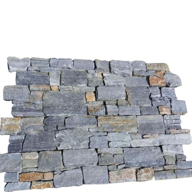 Natural Cement Wall Cladding Grey Quartzite Slate Stacked Culture Stone Panel