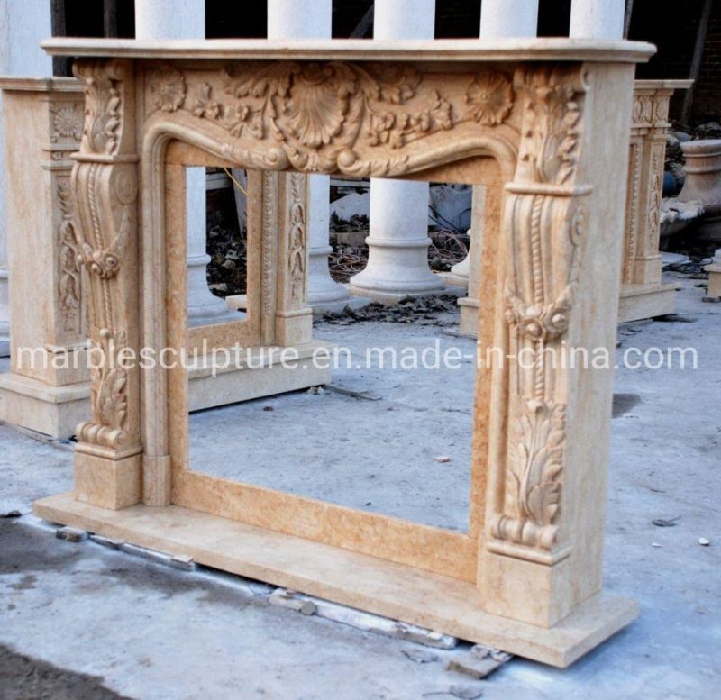 Classic Beige Stone Sculpture Mantel Marble Fireplace (SYMF-226)