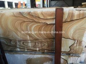 Yellow Wooden Honed Sandstone for Wall Landscape