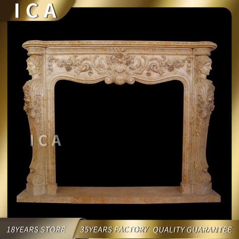 Stone Fireplace Manufacturer Indoor Marble Statue Fireplace for Household