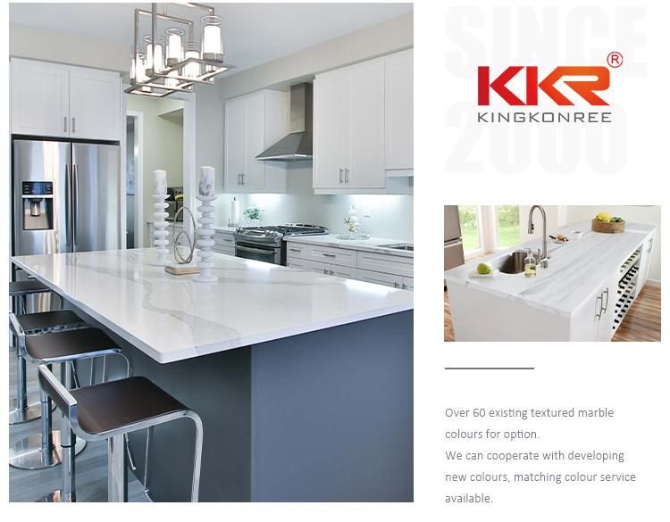 Kingkonree Home Furniture Pure White Customized Glossy Quartz Kitchen Countertop