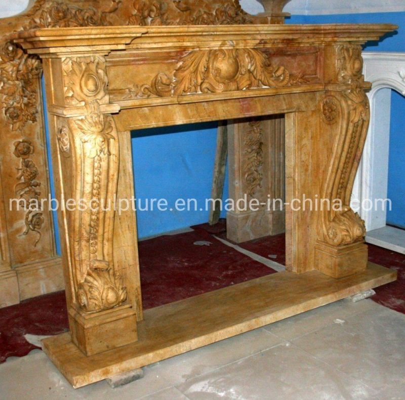 Factory Wholesale Classic Yellow Stone Mantel Marble Fireplace (SYMF-238)