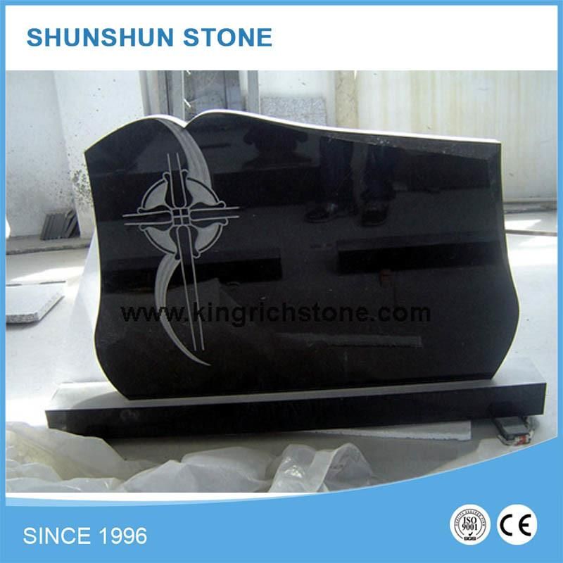 Customized Popular Hungarian Style Black Granite Tombstone