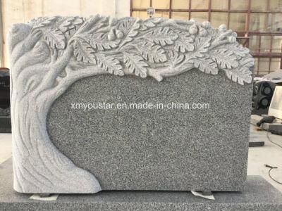 Supply Engraved Tree Gray Granite Headstone Memorial Tombstone for Cemetery