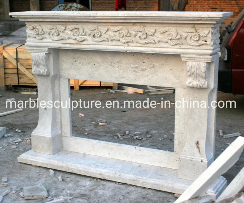 Natural White Stone Marble Fireplace Home Decoration (SYMF-118)