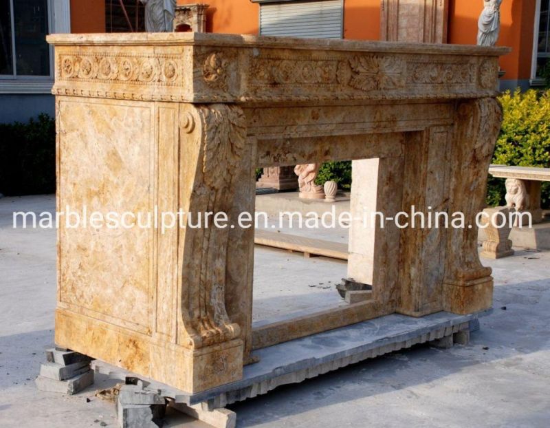 High Quality Elegant Classic Home Decoration Beige Marble Fireplace (SYMF-105)