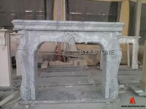 Carrara White Marble Fireplace with Carving