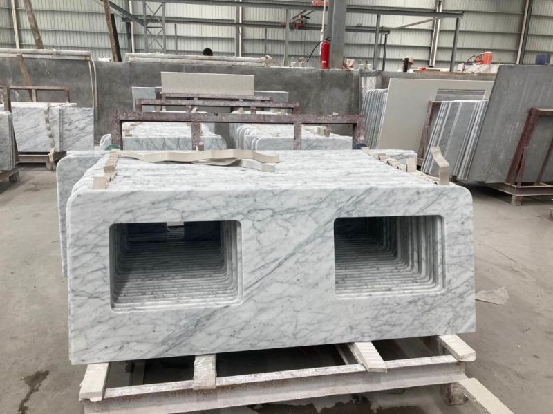 Premium Italian Carrara White Marble Single Sink Kitchen Countertops