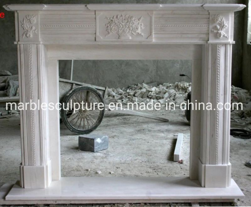 Popular Design Hand Carving White Marble Fireplace Surround (SYMF-124)