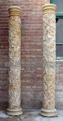 Custom Garden Home Wedding Architectural Decorative Stone Pillars Marble Carving Column with Carved Flower Grape Design (QCM056)