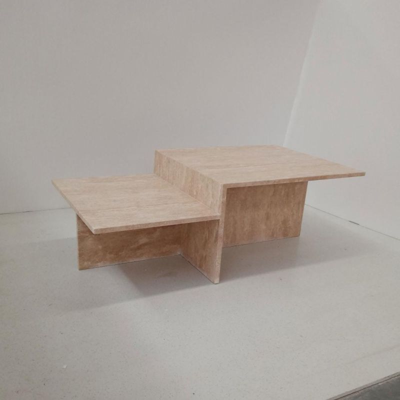 Furniture Stone Dining Coffee Table Beige Marble Travertine Dining Table Set
