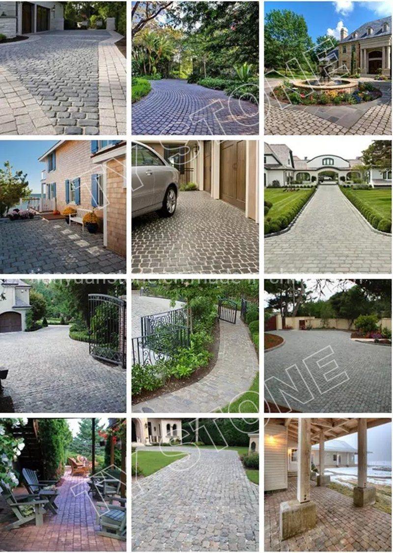 Black Granite Cobblestone on Mesh for Exterior Patio Paving