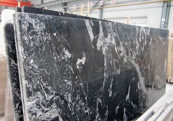 Cosmoc Black Granite Natural Black Granite with White Busy Look Veins Polished Slabs