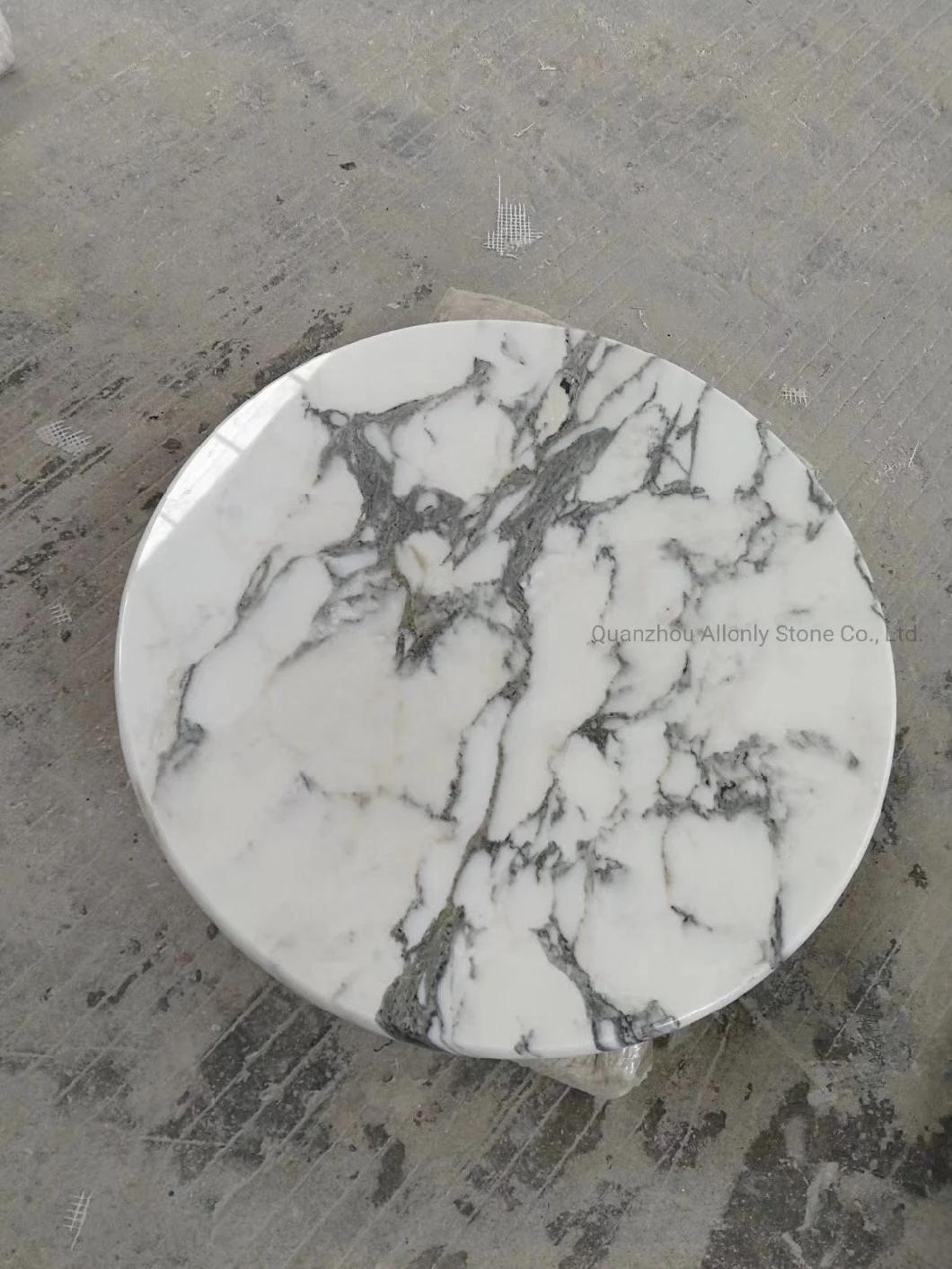 Custom Cut Sqaure and Oval Shape Arabescato White Marble Stone Table Top