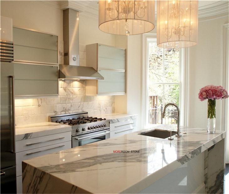 Lightweight Italy Calacatta Statuario White Natural Marble Kitchen Countertop with Aluminum Honeycomb
